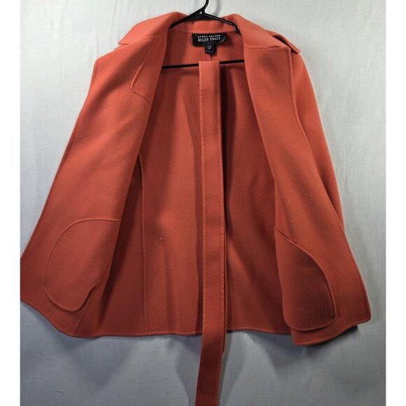 Linda Allard Ellen Tracy Coat Womens 10 Petite Orange 100% Wool Belted Korea - Picture 8 of 16